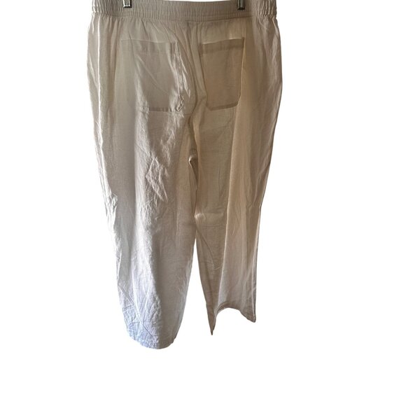 White Linen-Blend Relaxed Fit Elastic Waist Pants With Back Pocket Detail - Picture 6 of 10